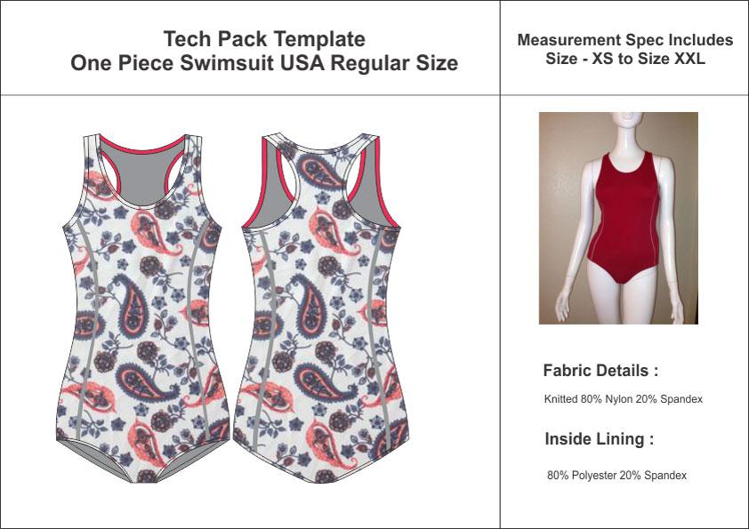 Tech Pack Template Ladies One Piece Swim Suit