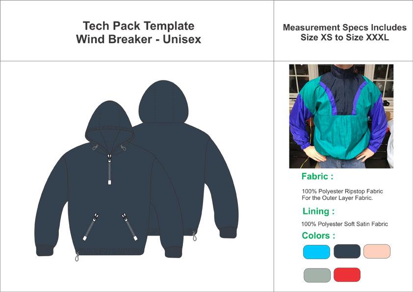 Tech Pack Template Unisex Windbreaker USA Regular