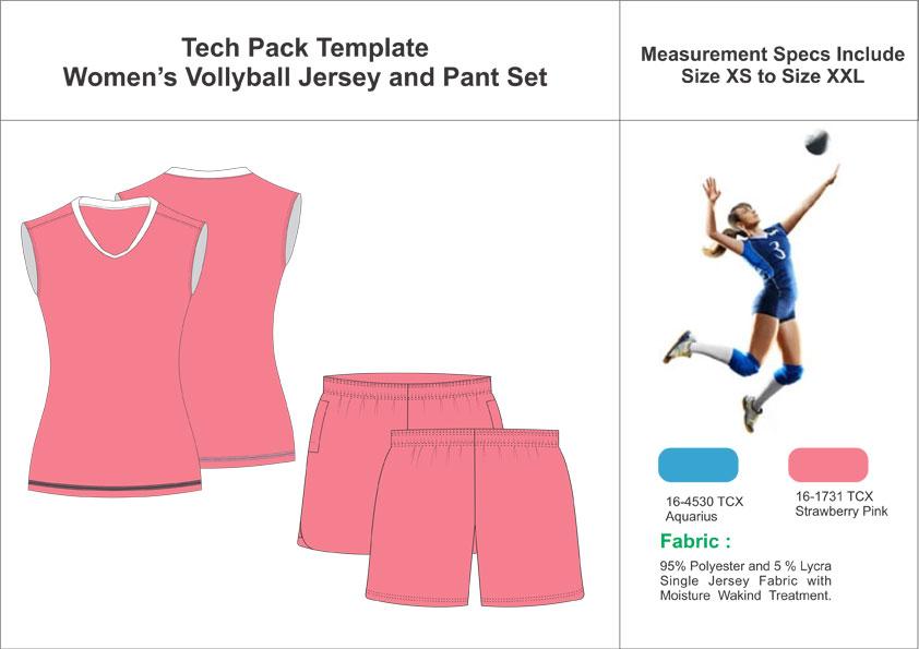 Tech Pack Template Women’s Volleyball Jersey and Pant Set