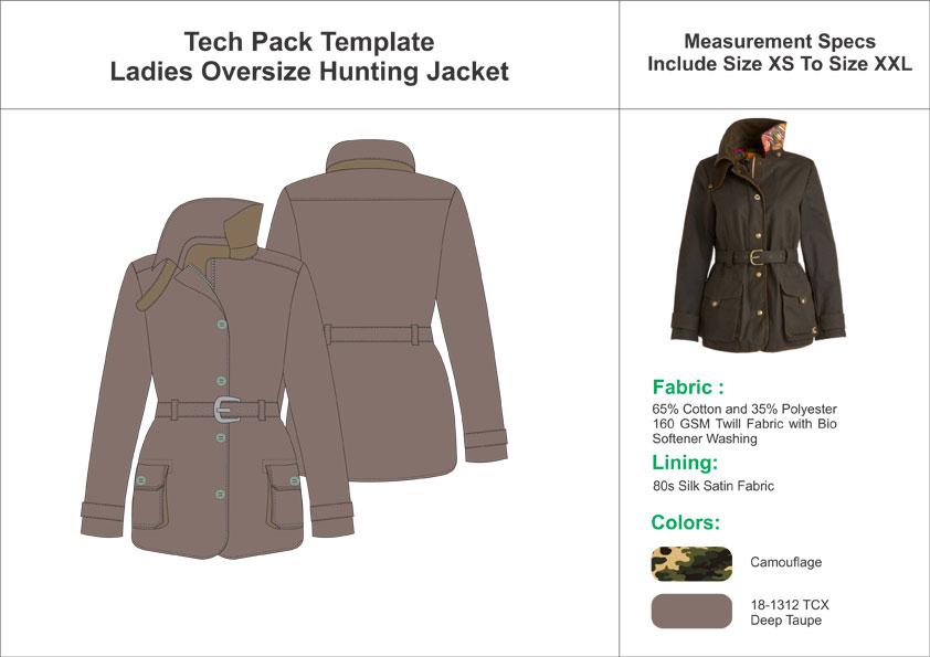 Tech Pack Template Ladies Oversize Hunting Jacket