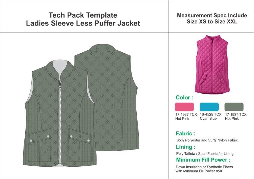 Tech Pack Template Ladies Sleeveless Puffer Vest