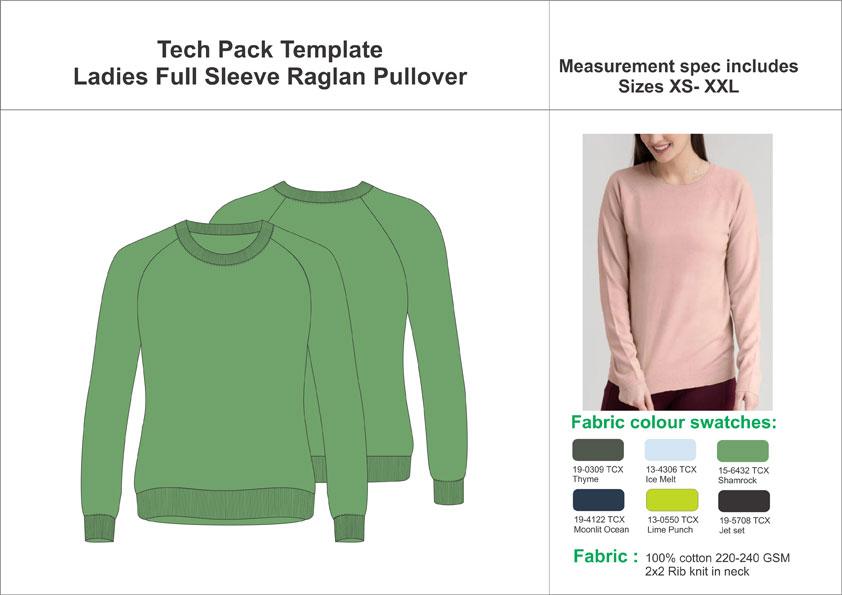 Tech Pack Template Ladies Full Sleeve Raglan Sweatshirt