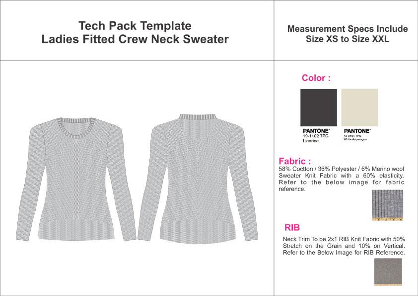 Tech Pack Template Slim Fit Full Sleeve Crewneck Sweater