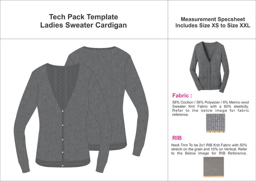 Tech Pack Template Ladies Sweater Cardigan