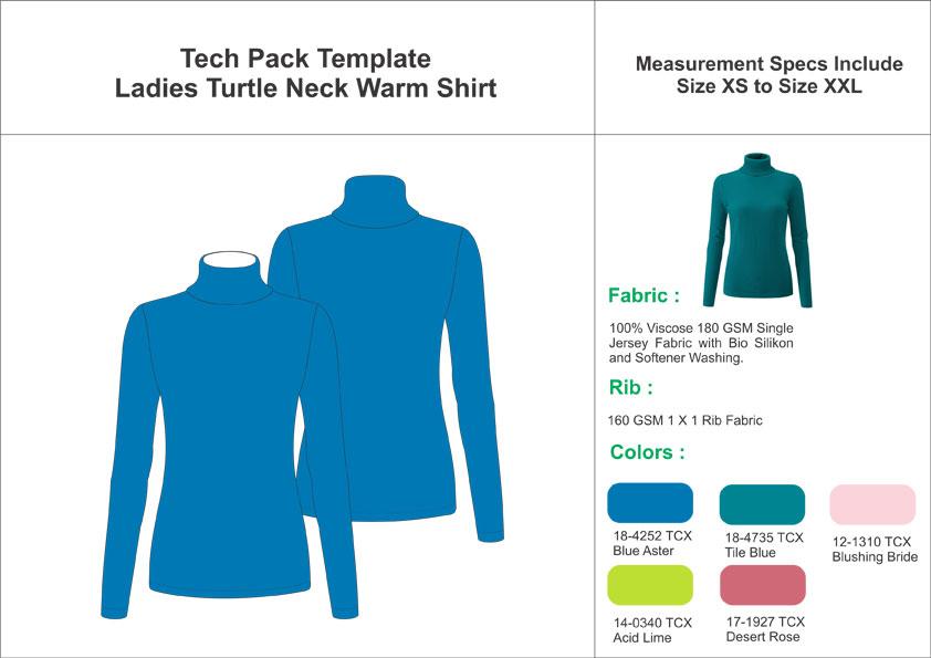 Tech Pack Template Ladies Turtleneck Warm Shirt
