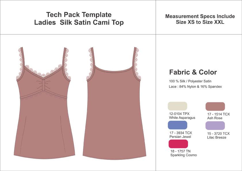 Tech Pack Template Ladies Silk Satin Cami Tops