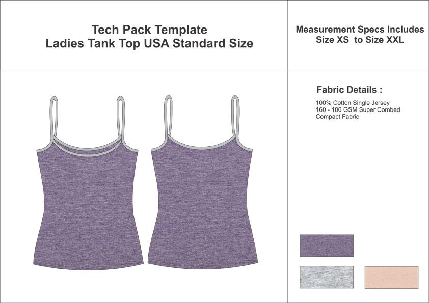 Tech Pack Template Women’s Tank Top USA Standard Size