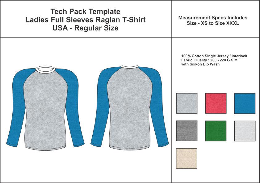 Tech Pack Template Ladies Full Sleeves Raglan T-Shirt