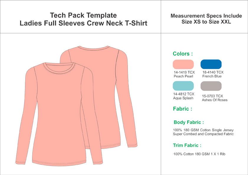 Tech Pack Template Ladies Full Sleeves Crewneck T-Shirt