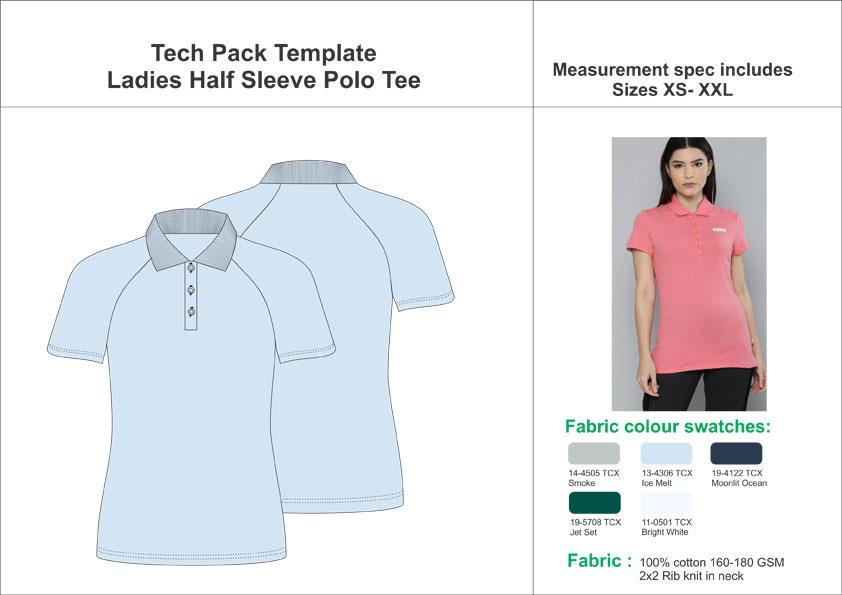 Tech Pack Template Ladies Half Sleeves Polo T-Shirt