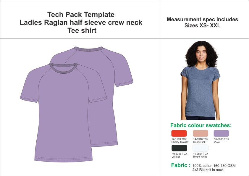 Tech Pack Template Ladies Half Sleeves Raglan T-Shirt