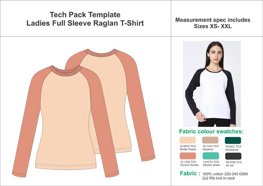 Tech Pack Template Ladies Full Sleeves Raglan T-Shirt