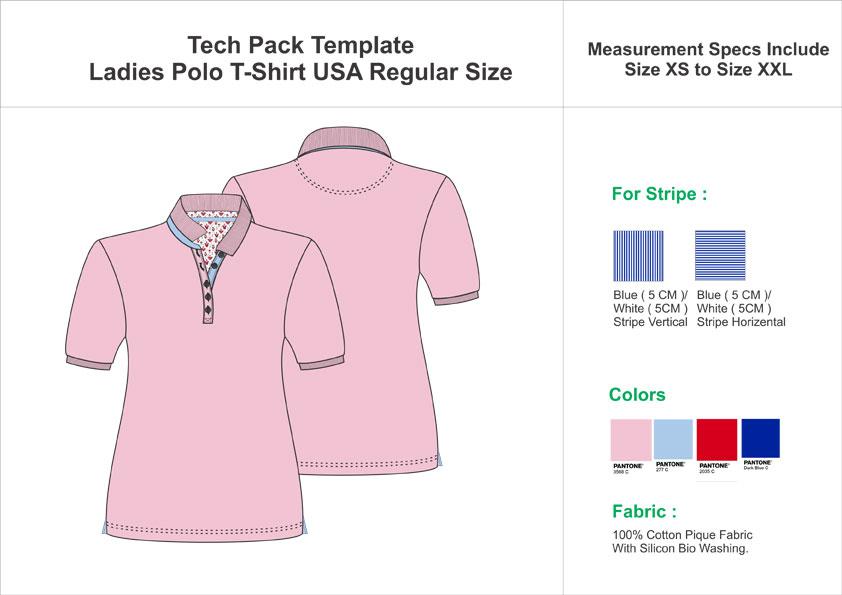 Tech Pack Template Ladies Fitted Polo T-Shirt USA Regular