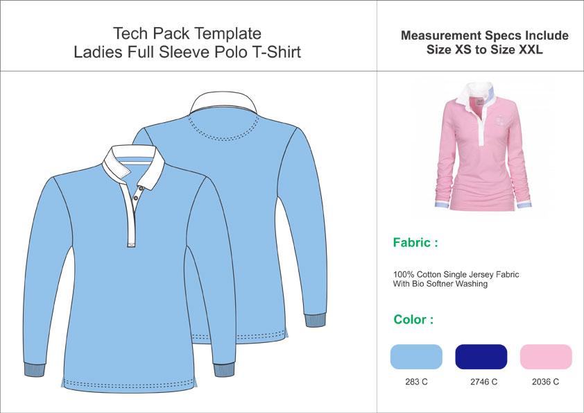 Tech Pack Template Slim Fit Full Sleeves Ladies Polo T-Shirt
