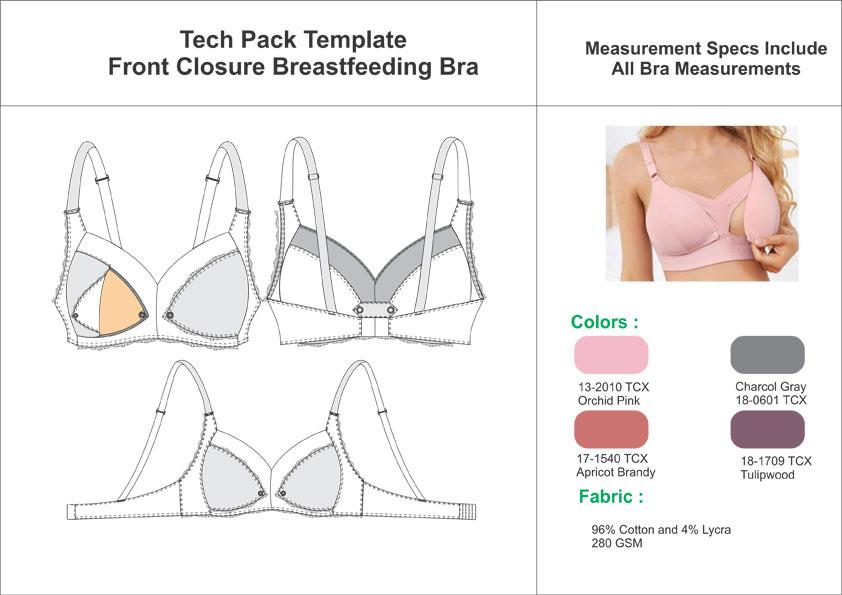 Tech Pack Template Front Closure Breastfeeding Bra