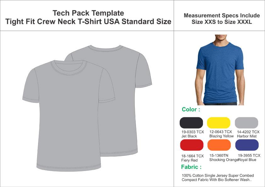 Tech Pack Template Mens Slim Fit Crewneck T-Shirt