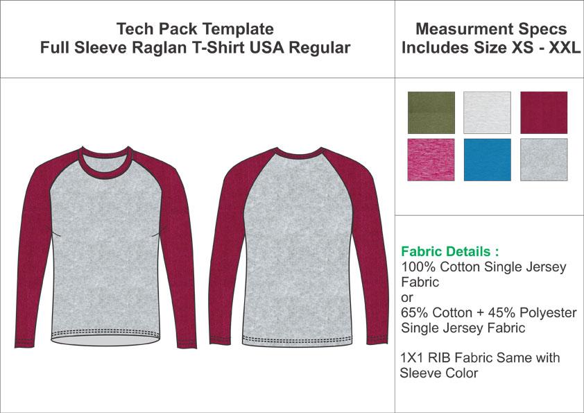 Tech Pack Template Men's Full Sleeve Raglan T-Shirt USA Regular Size