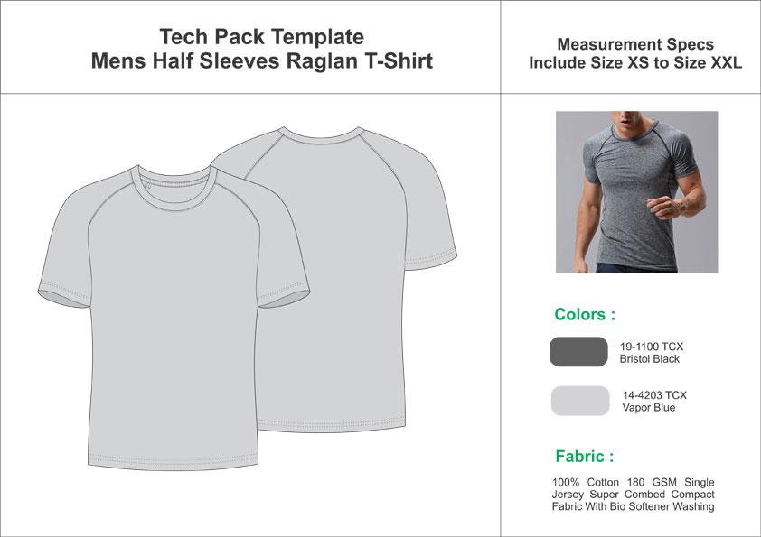 Tech Pack Template Mens Half Sleeves Raglan T-Shirt