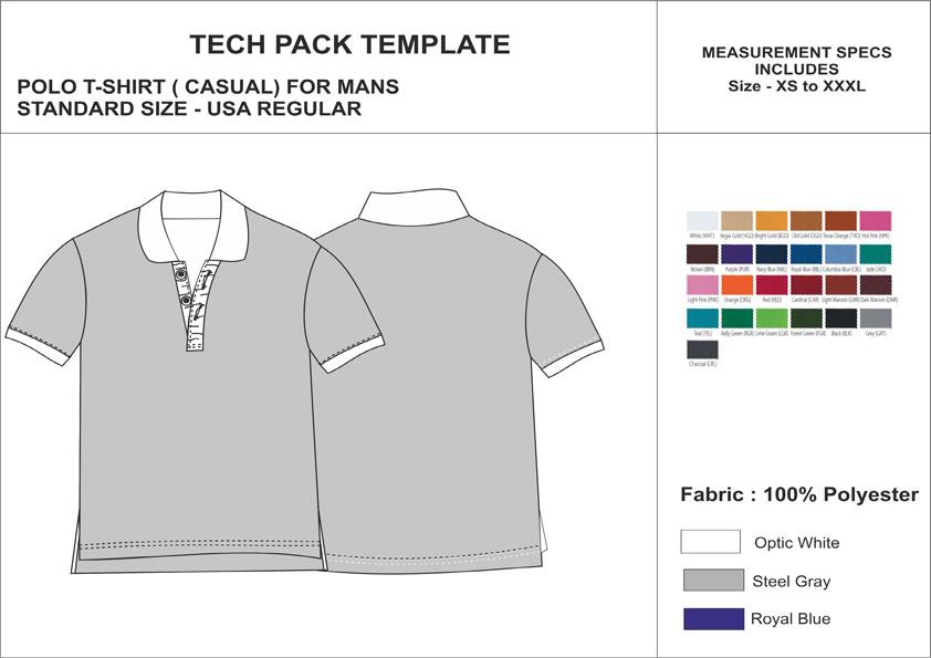 Tech Pack Template Mens Casual Polo T-Shirt USA Regular