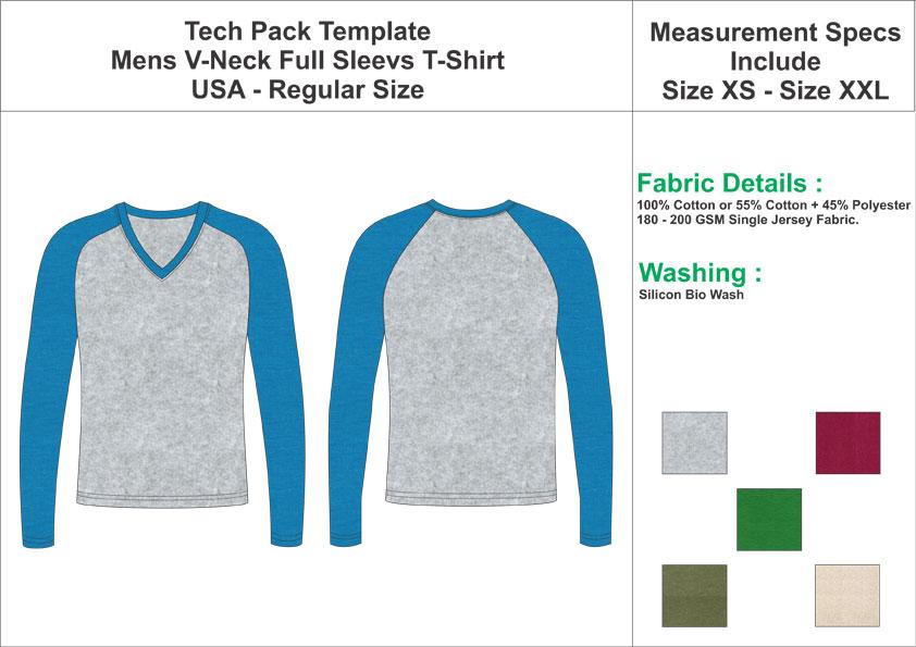 Tech Pack Template Mens Full Sleeves Raglan T-Shirt