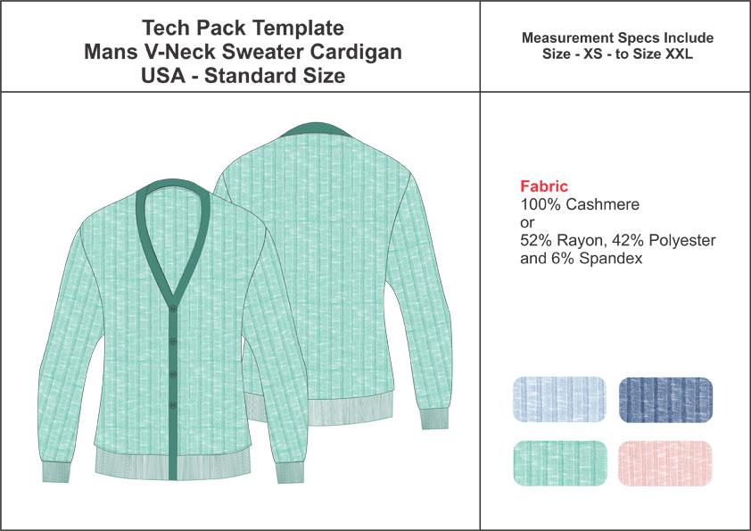 Tech Pack Template Mens V-Neck Sweater Cardigan