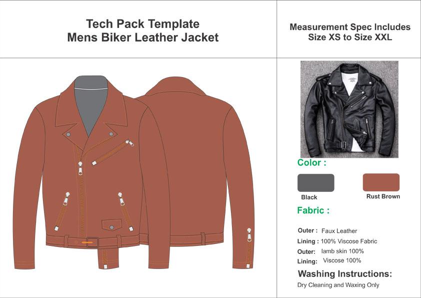 Tech Pack Template Mens Leather Biker Jacket