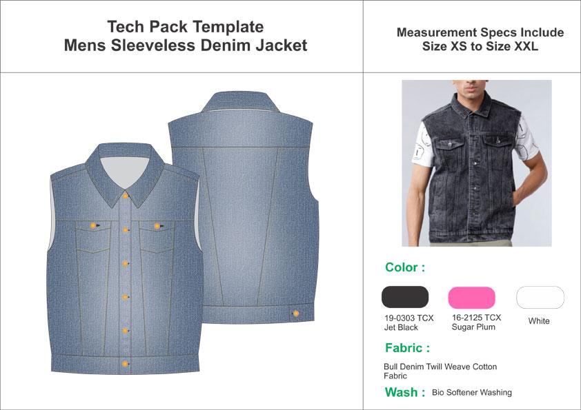Tech Pack Template Mens Sleeveless Denim Jacket