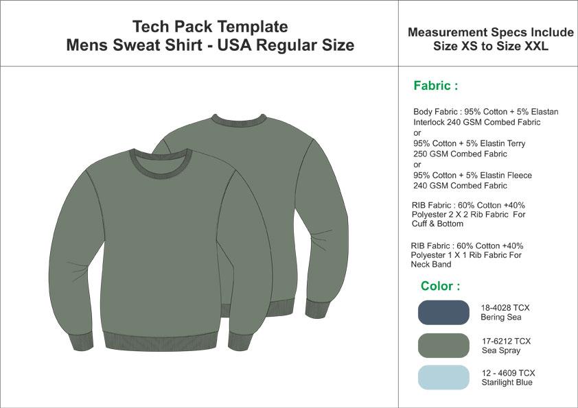 Tech Pack Template Mens Full Sleeve Sweatshirt