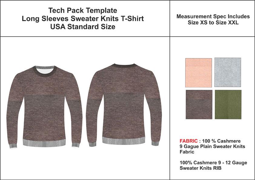 Tech Pack Template Men’s Full Sleeve Sweater knit T-Shirt