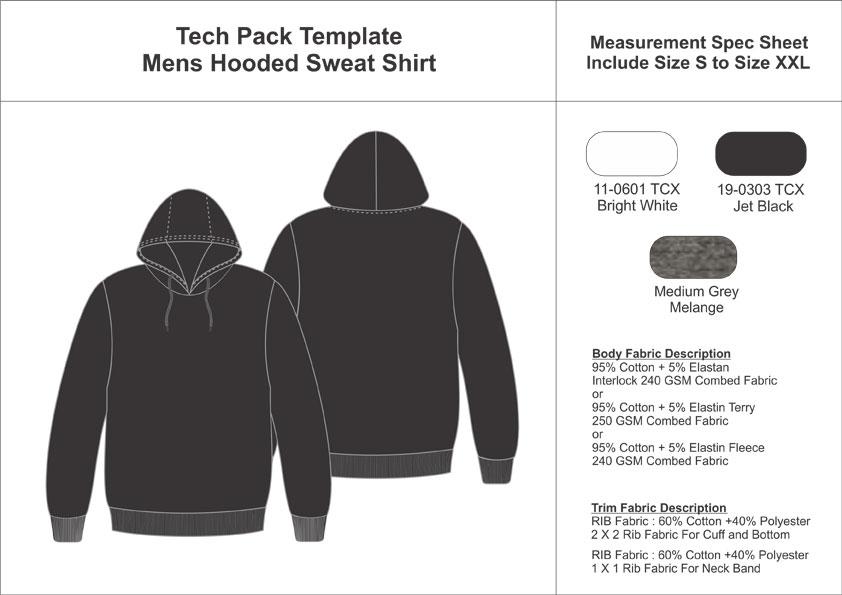 Tech Pack Template Mens Hooded Pullover Sweatshirt