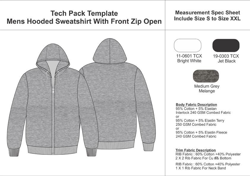Tech Pack Template Mens Front Open Hooded Pullover