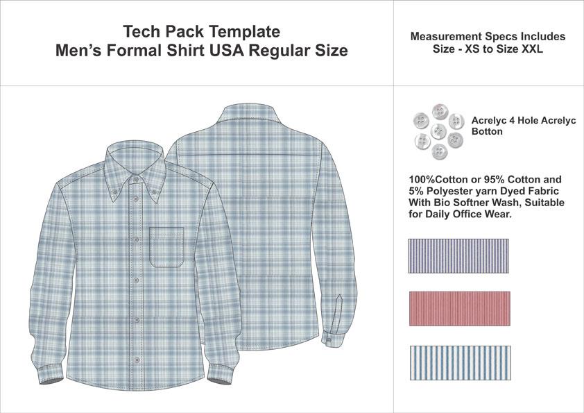 Tech Pack Template Mens Full Sleeve Buttondown Shirts