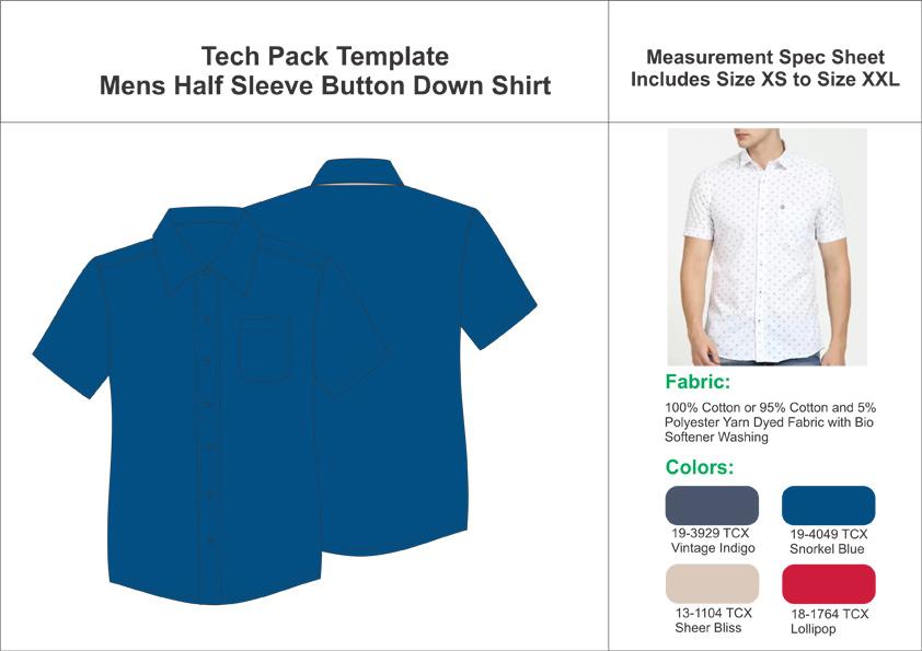 Tech Pack Template Mens Half Sleeve Button Down Shirt