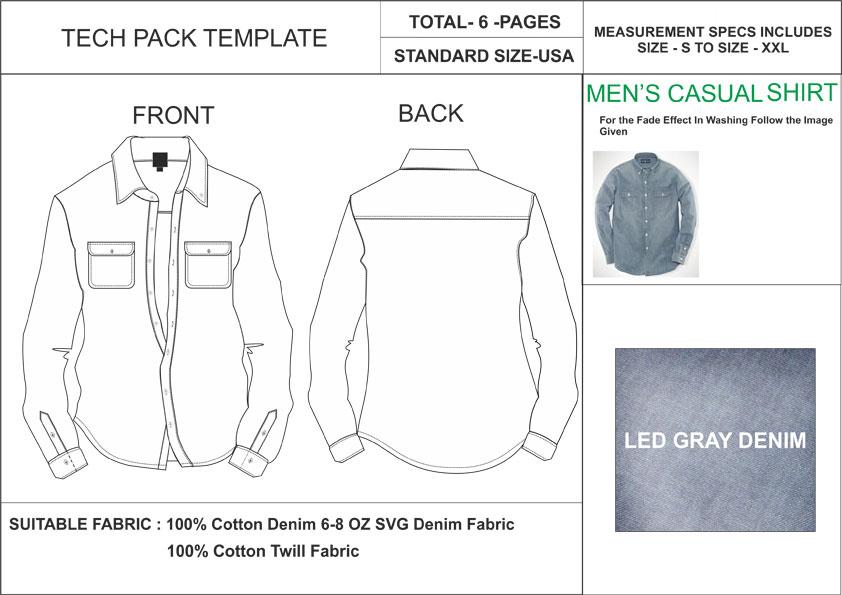 Tech Pack Template Mens Full Sleeve Casual Button Down Shirt