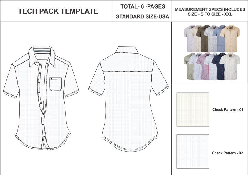 Tech Pack Template Mens Half Sleeve Casual Button Down Shirt