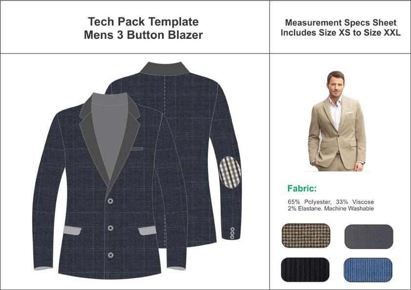 Tech Pack Templates Mens Two Button Casual Wear Blazer