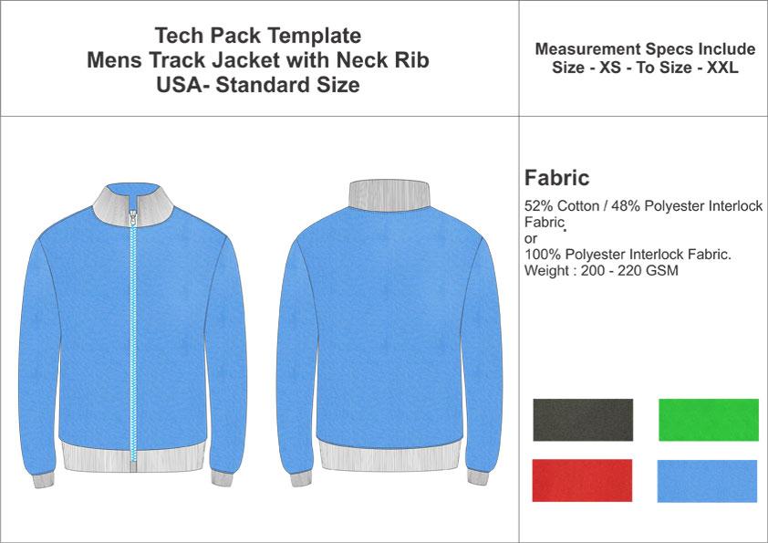 Tech Pack Template Mens Track Jacket with Neck Rib