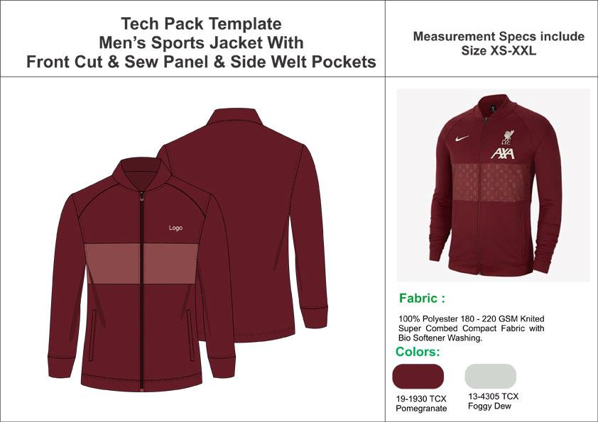 Tech Pack Template Mens Sports Jacket