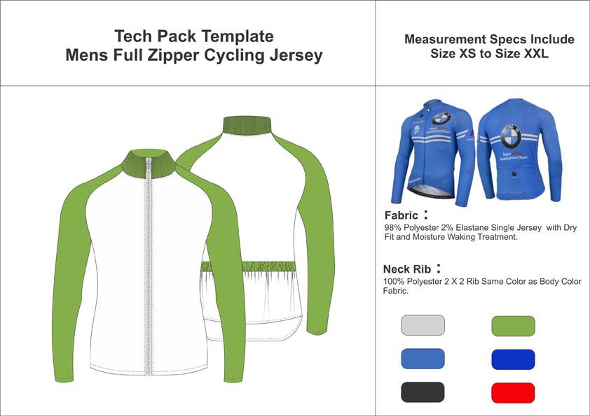 Tech Pack Template Mens Full Zipper Cycling Jersey