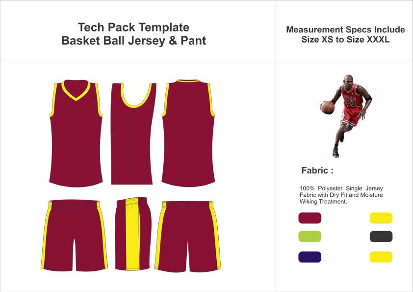 Tech Pack Template Mens Basketball Jersey Pant