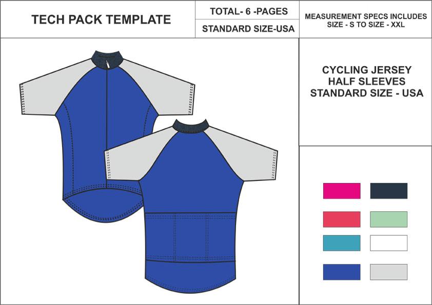 Tech Pack Template Half Sleeve Cycling Jersey