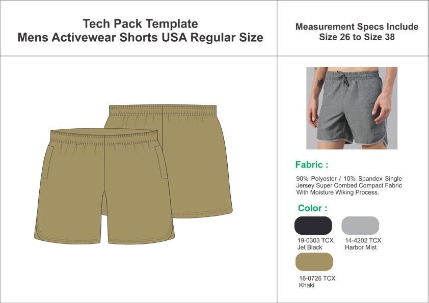 Tech Pack Template Mens Activewear Shorts