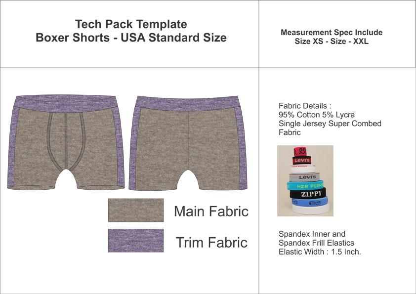 Tech Pack Template Mens Boxer Shorts