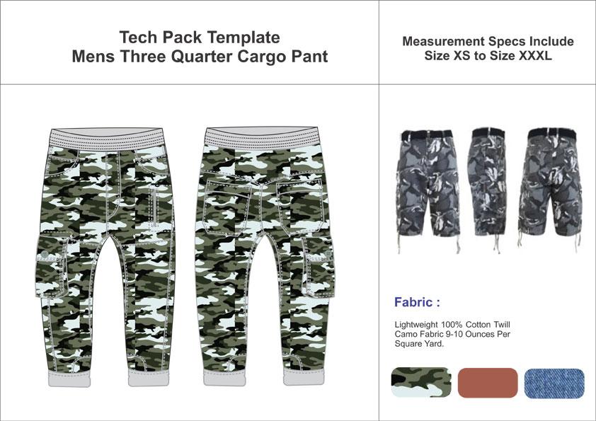 Tech Pack Template Mens Three Quarter Cargo Pant