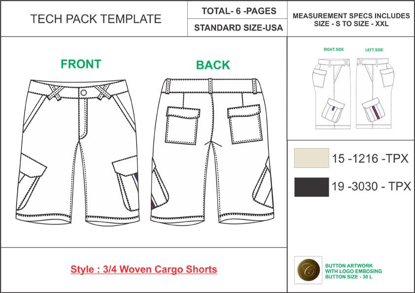 Tech Pack Template Mens Cargo Shorts