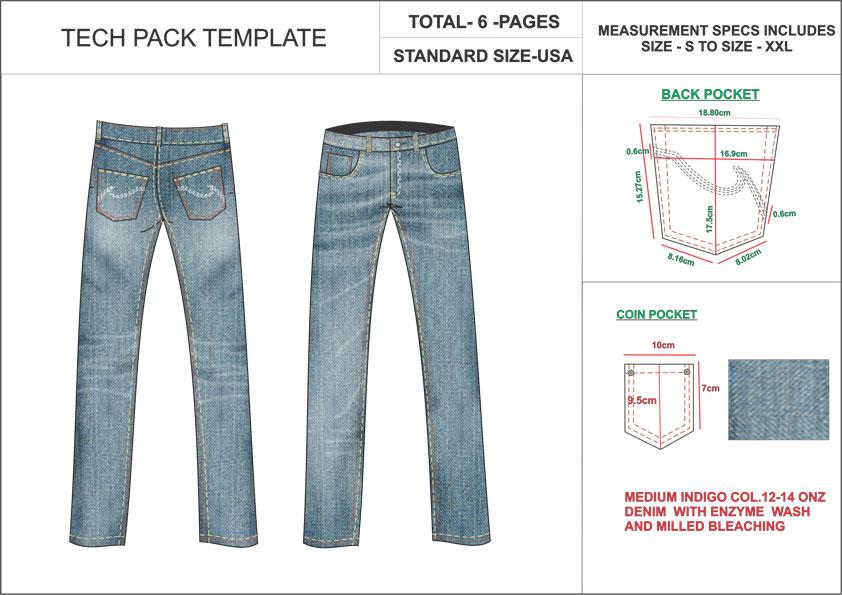 Tech Pack Template Mens Regular Fit Denim Jeans Pant
