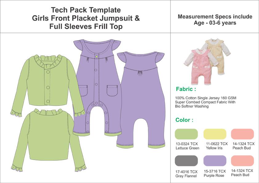 Tech Pack Template Girls Dungaree and Tee Set