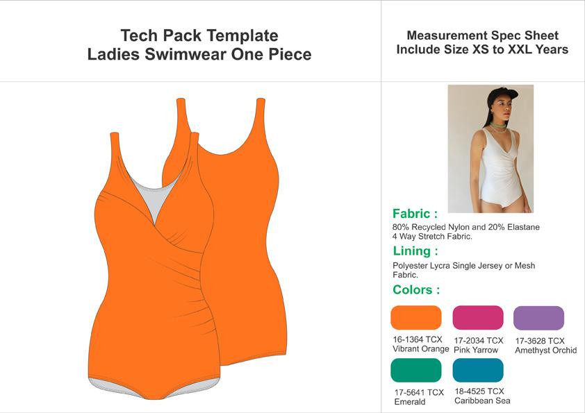 Tech Pack Template Ladies Swimwear One Piece