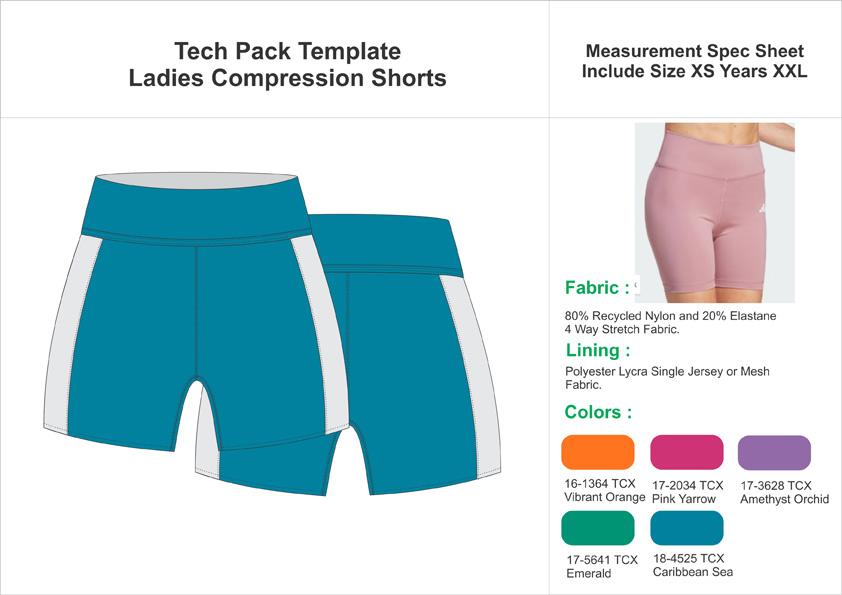Tech Pack Template Womens Compression Shorts