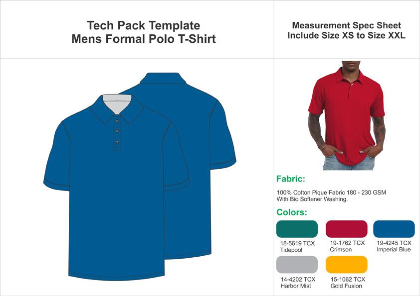 Tech Pack Template Mens Half Sleeve Formal Polo T-Shirt